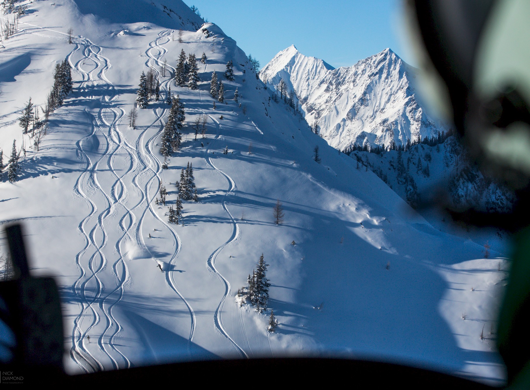 Stellar Heliskiing's powder filled terrain in the Selkirk mountain range, British Columbia.